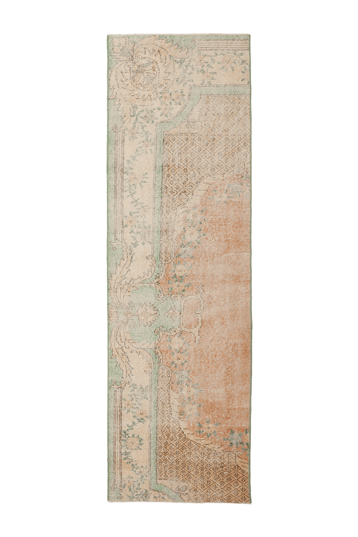 Vintage Isparta Turkish Runner Rug 2x8 ft — Green & Orange Floral