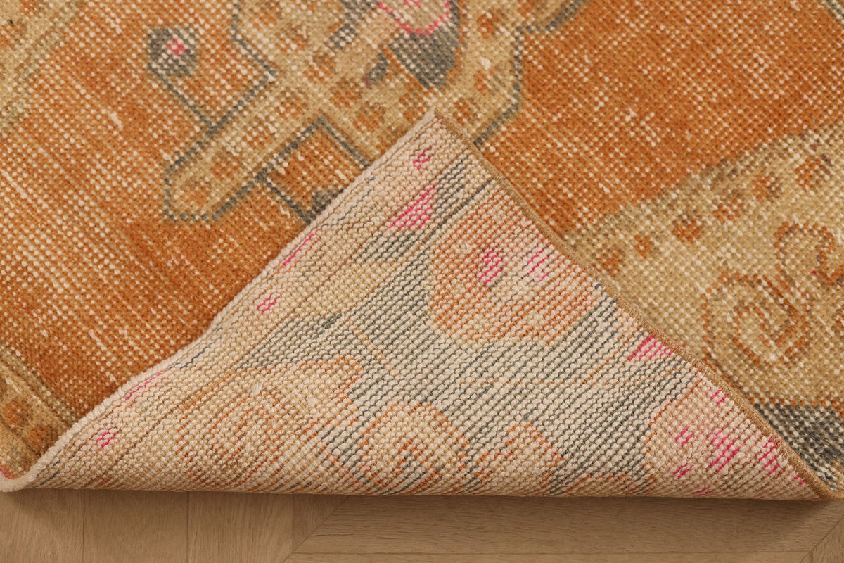 Vintage Nevşehir Turkish Runner Rug 3x8 ft — Orange & Beige Floral