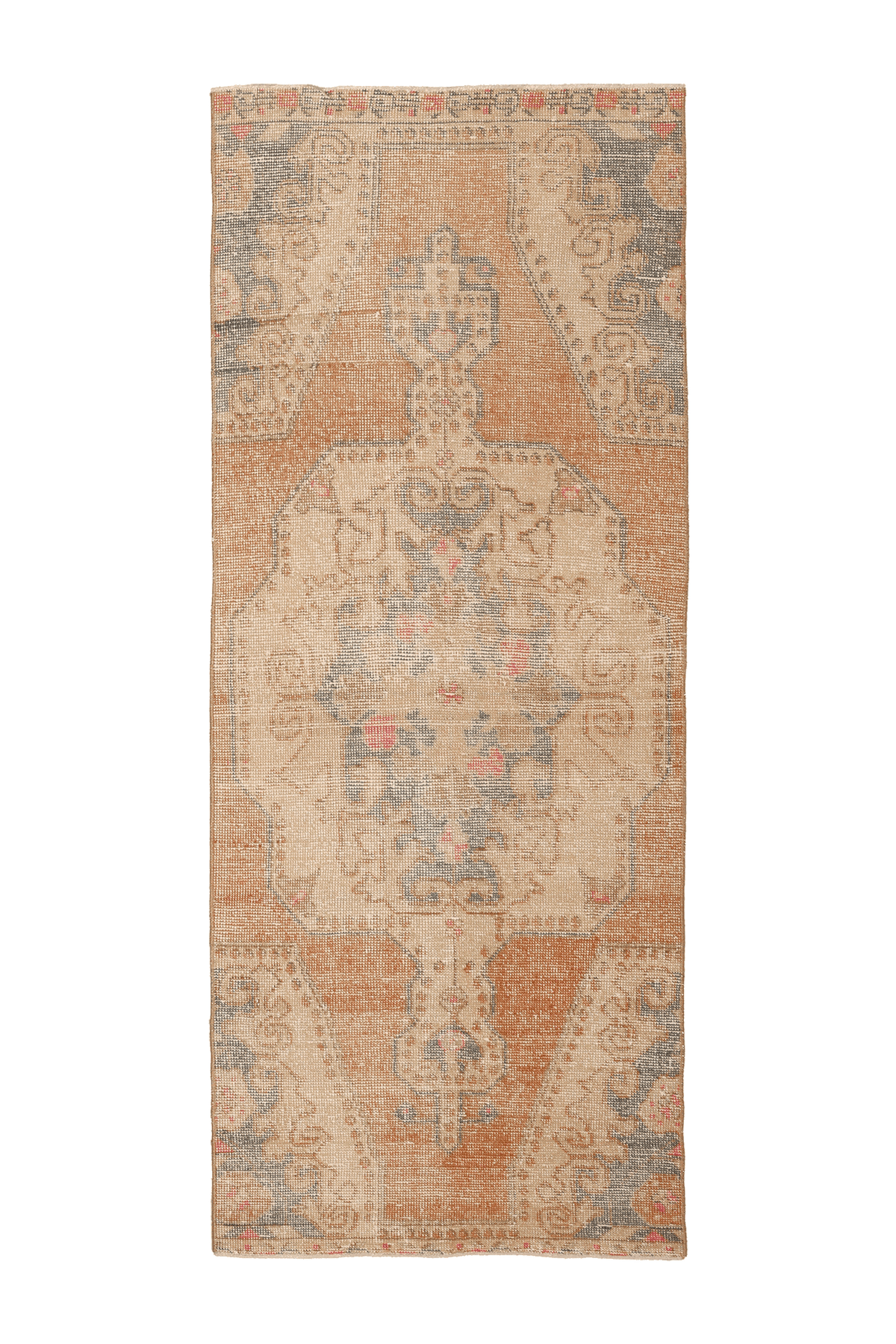 Vintage Nevşehir Turkish Runner Rug 3x8 ft — Orange & Beige Floral
