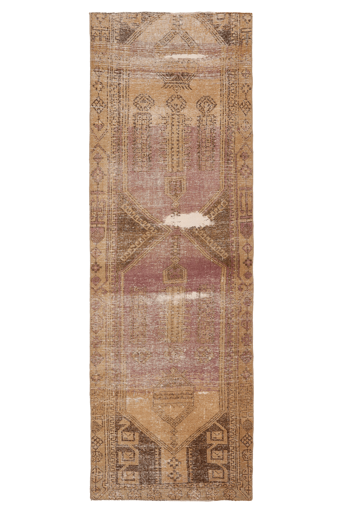 Vintage Malatya Turkish Runner Rug 3x9 ft — Brown & Pink Geometric