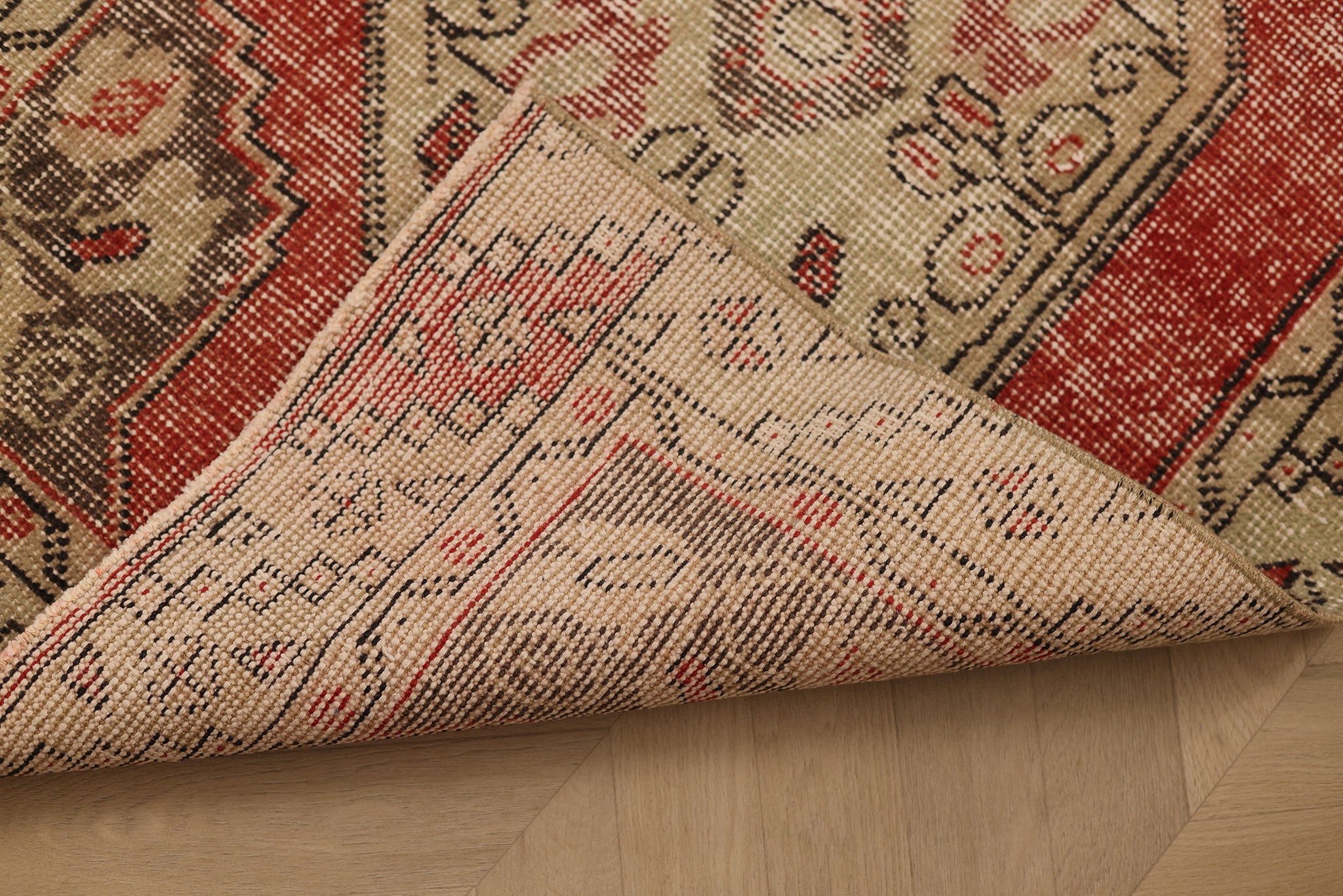 Vintage Niğde Turkish Runner Rug 2x8 ft — Red & Beige Geometric (No. 21553)