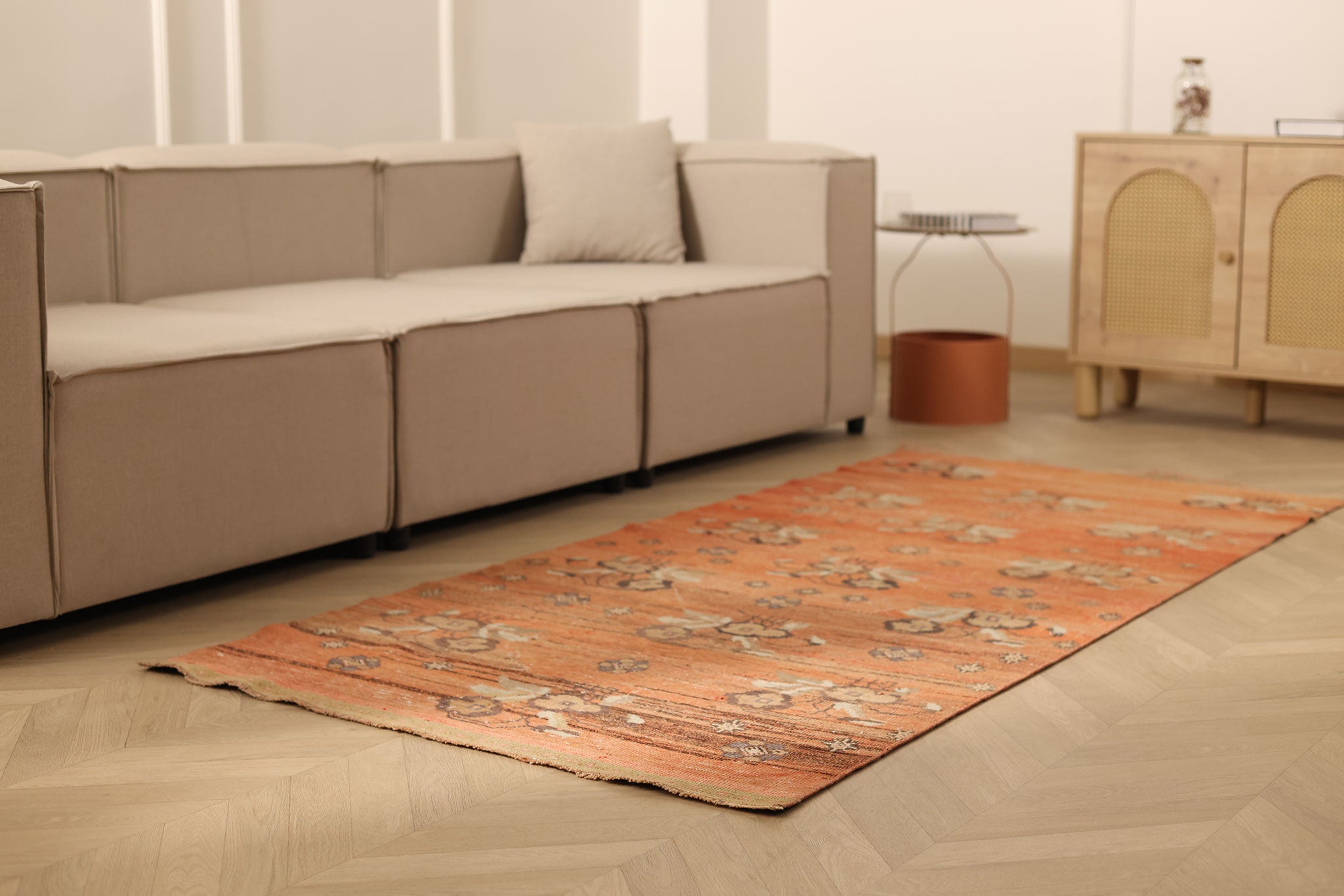 Vintage Malatya Turkish Runner Rug 3x7 ft — Orange Floral