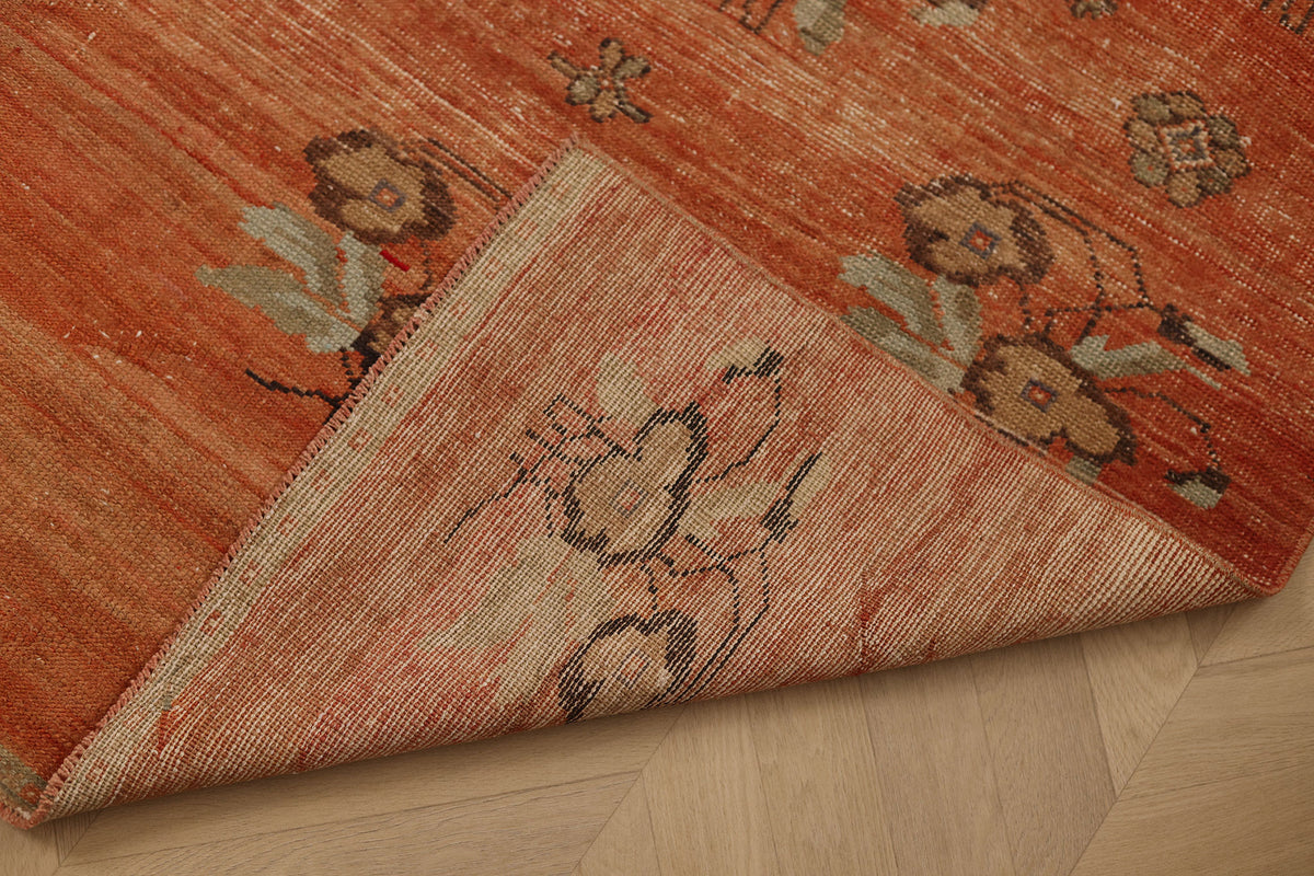 Vintage Malatya Turkish Runner Rug 3x7 ft — Orange Floral