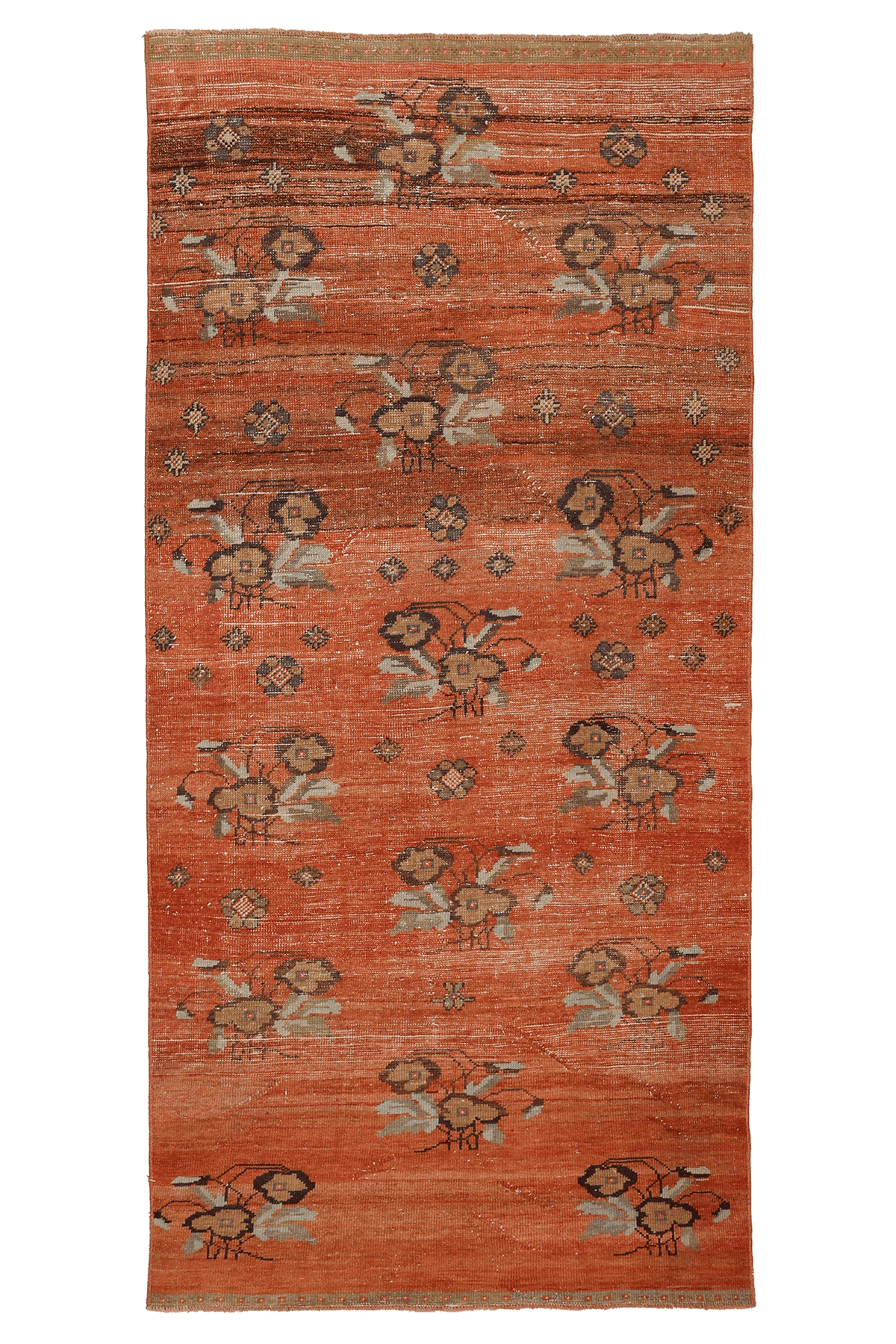 Vintage Malatya Turkish Runner Rug 3x7 ft — Orange Floral