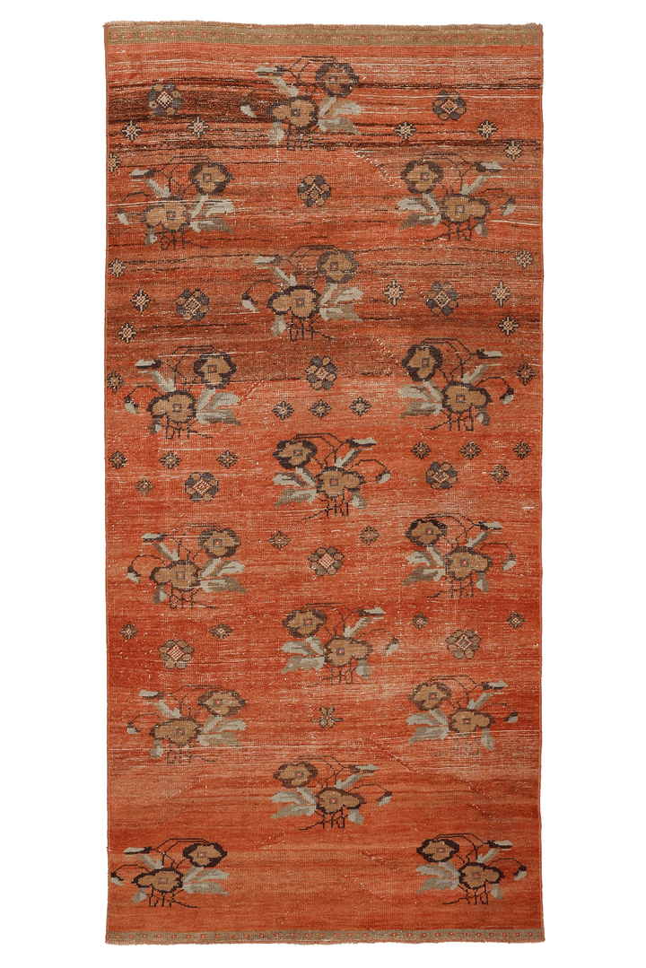 Vintage Malatya Turkish Runner Rug 3x7 ft — Orange Floral