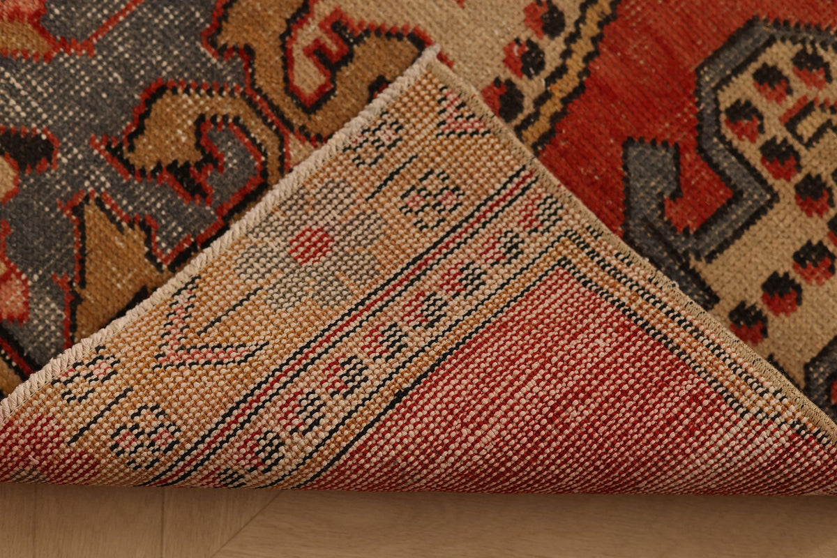 Vintage Nevşehir Turkish Runner Rug 3x7 ft — Red & Beige Floral