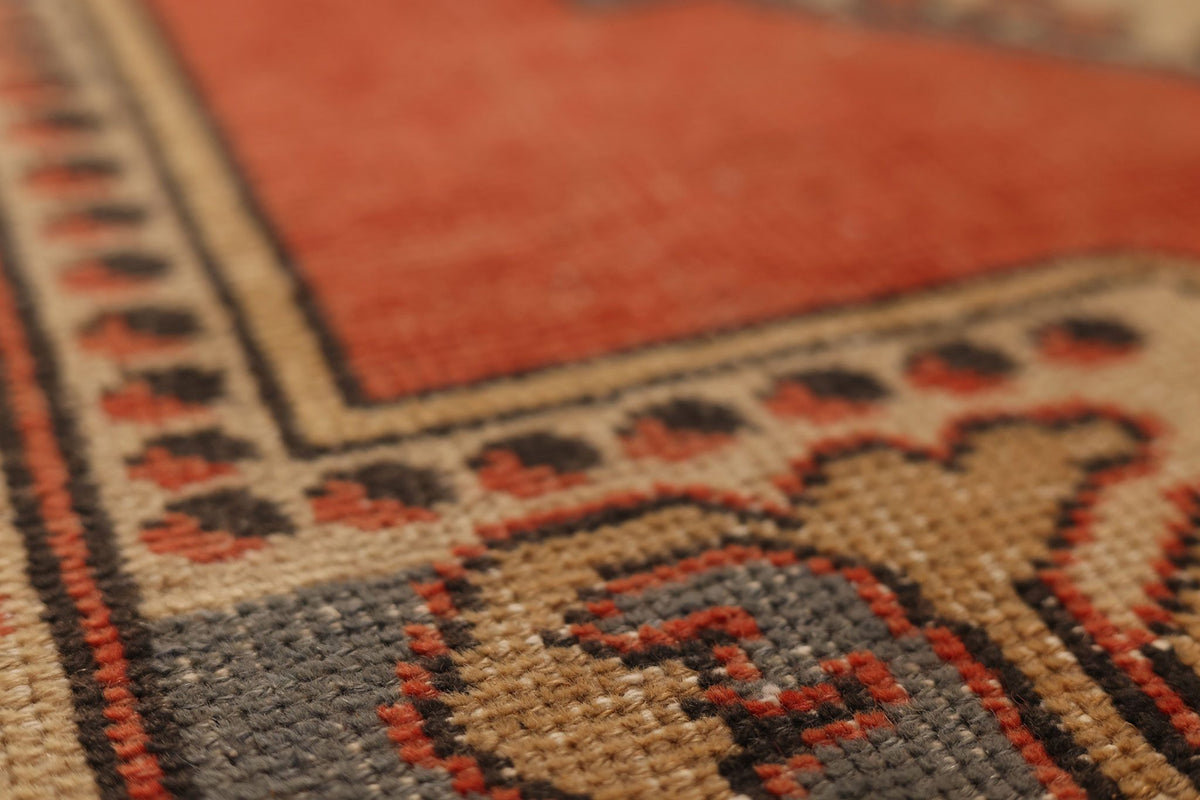 Vintage Nevşehir Turkish Runner Rug 3x7 ft — Red & Beige Floral