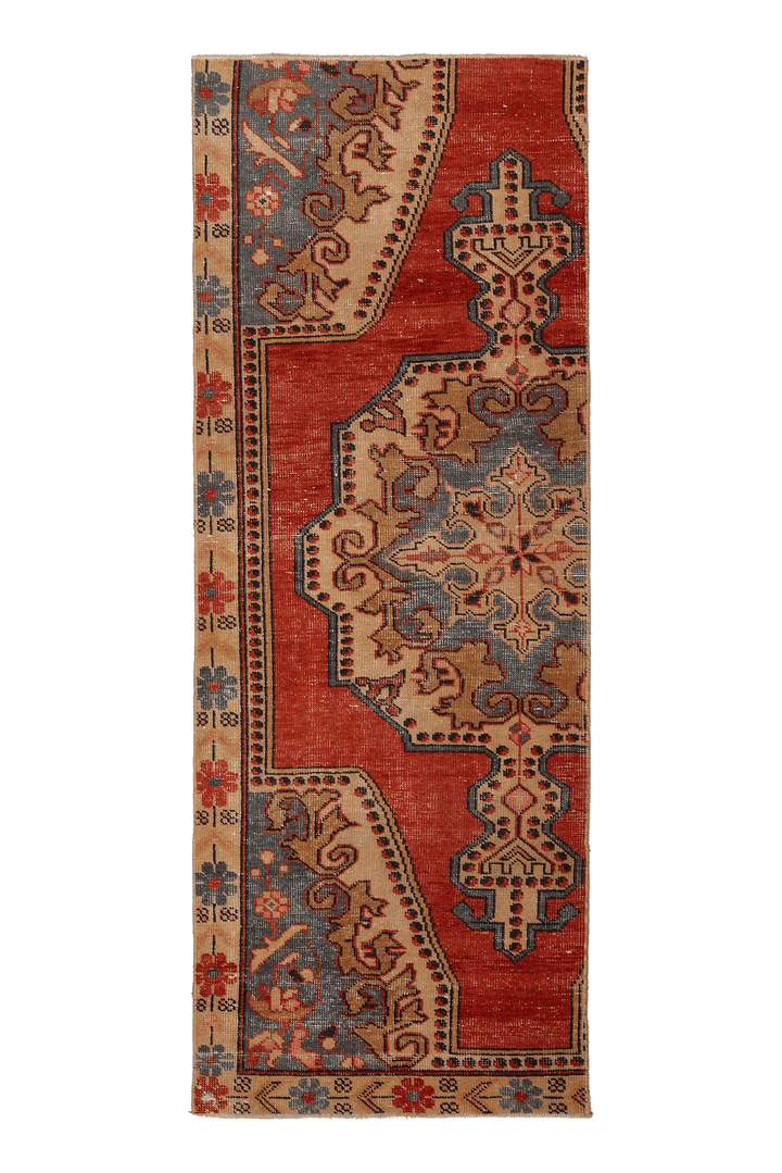 Vintage Nevşehir Turkish Runner Rug 3x7 ft — Red & Beige Floral