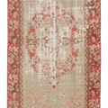 Vintage Denizli Turkish Runner Rug 3x4 ft — Beige & Red Floral