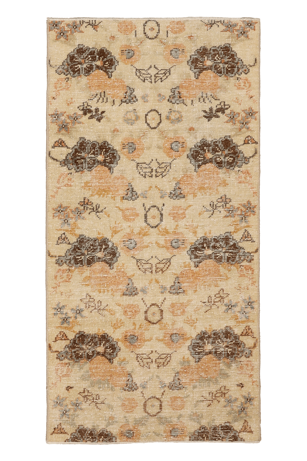 Vintage Isparta Turkish Runner Rug 2x6 ft — Beige & Brown Floral (No. 21671)