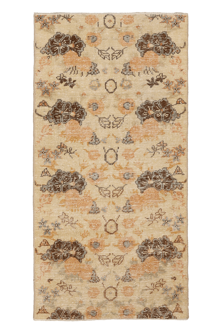 Vintage Isparta Turkish Runner Rug 2x6 ft — Beige & Brown Floral (No. 21671)