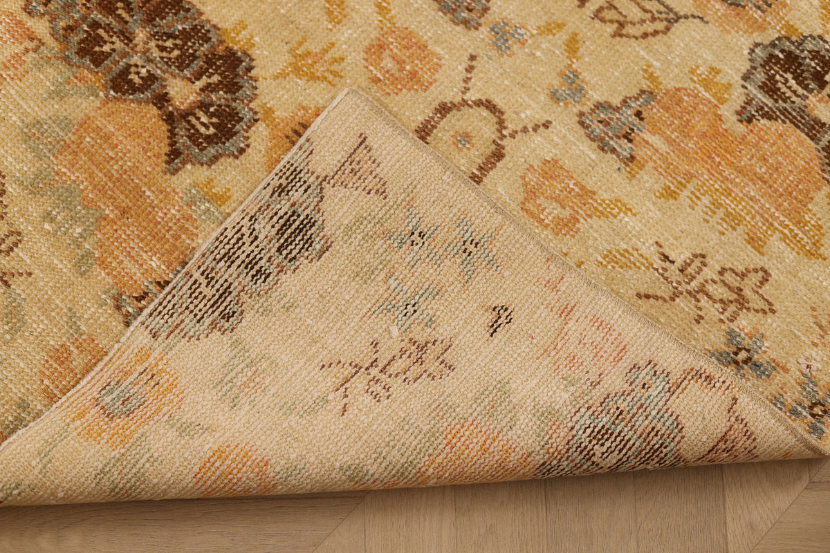 Vintage Isparta Turkish Runner Rug 2x6 ft — Beige & Brown Floral (No. 21671)