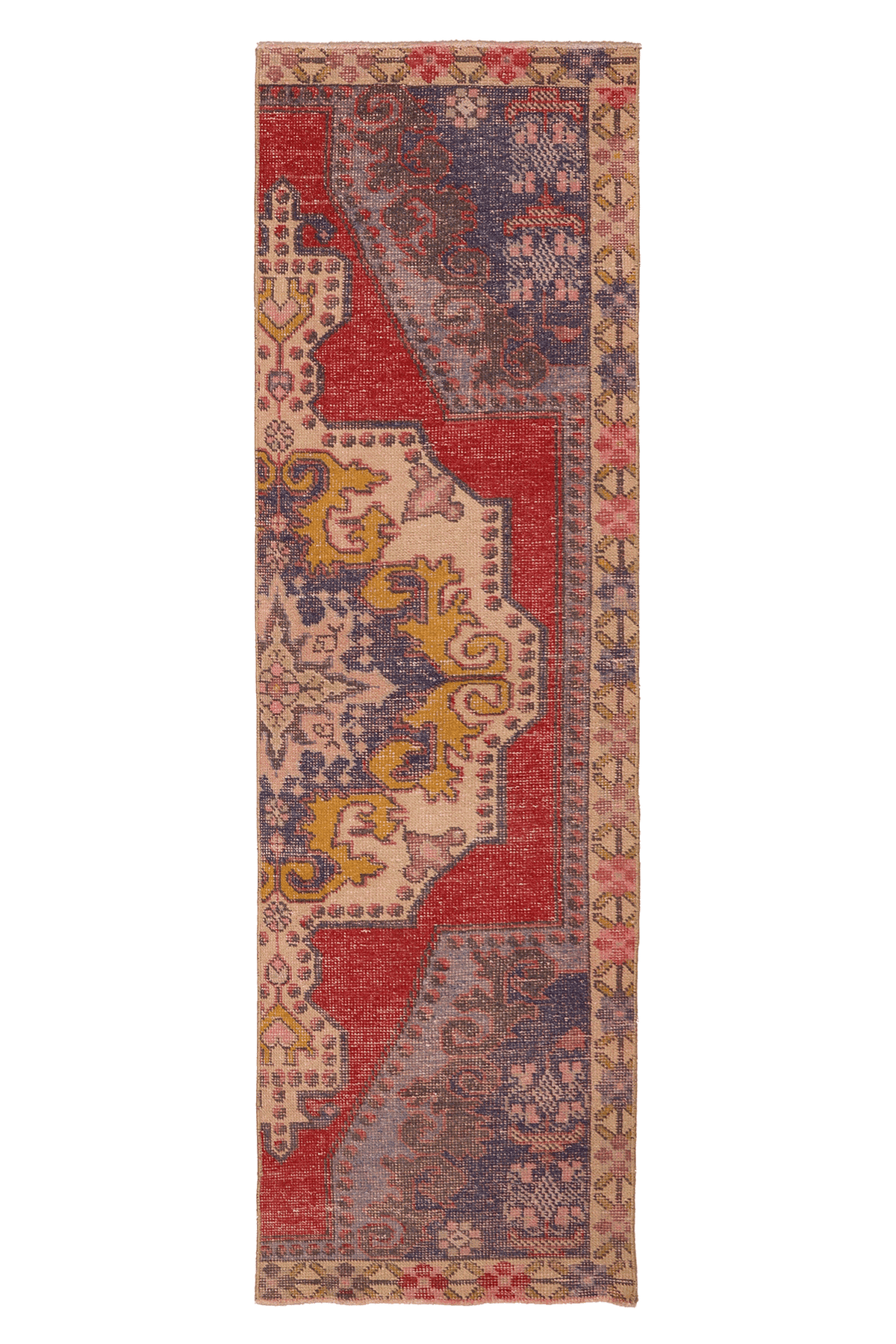 Vintage Nevşehir Turkish Runner Rug 2x8 ft — Red & Blue Geometric