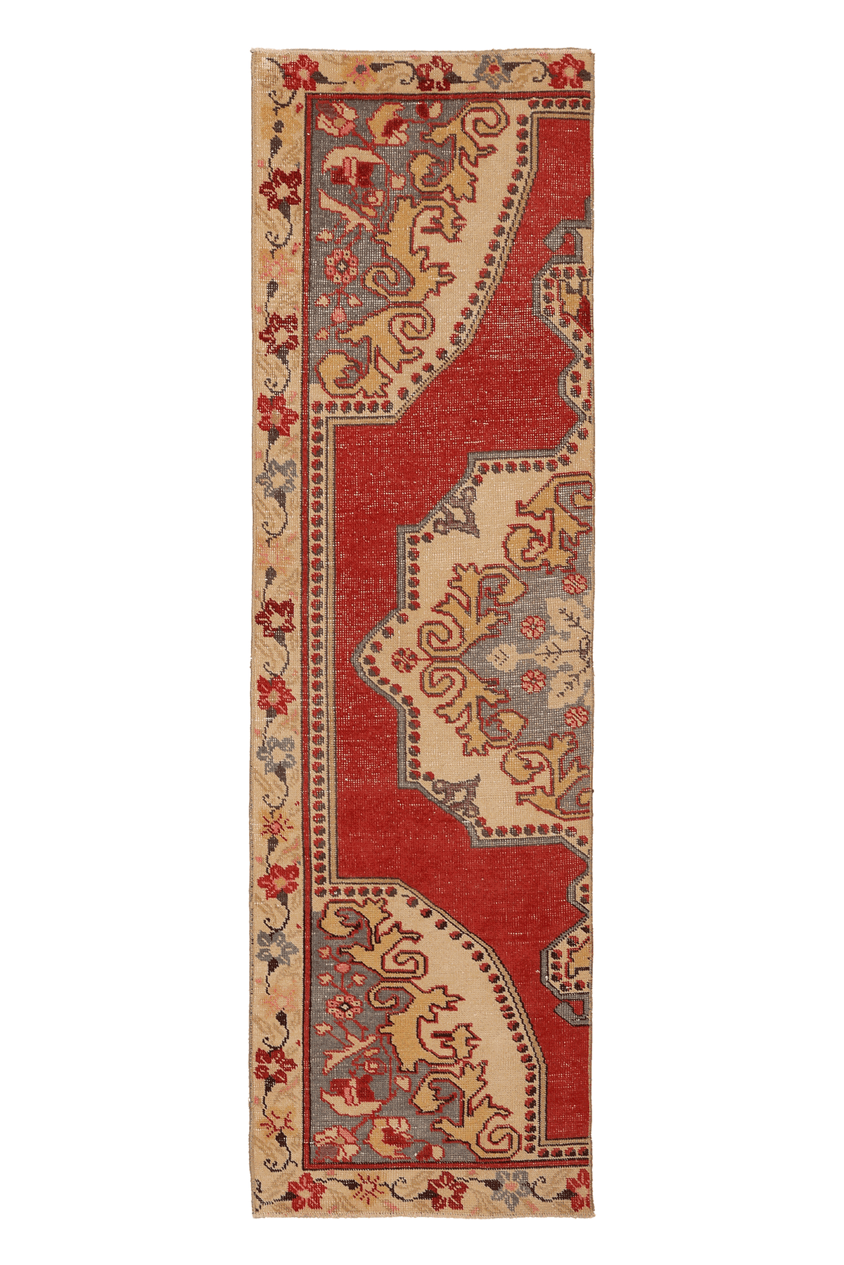 Vintage Nevşehir Turkish Runner Rug 2x8 ft — Red & Beige Floral