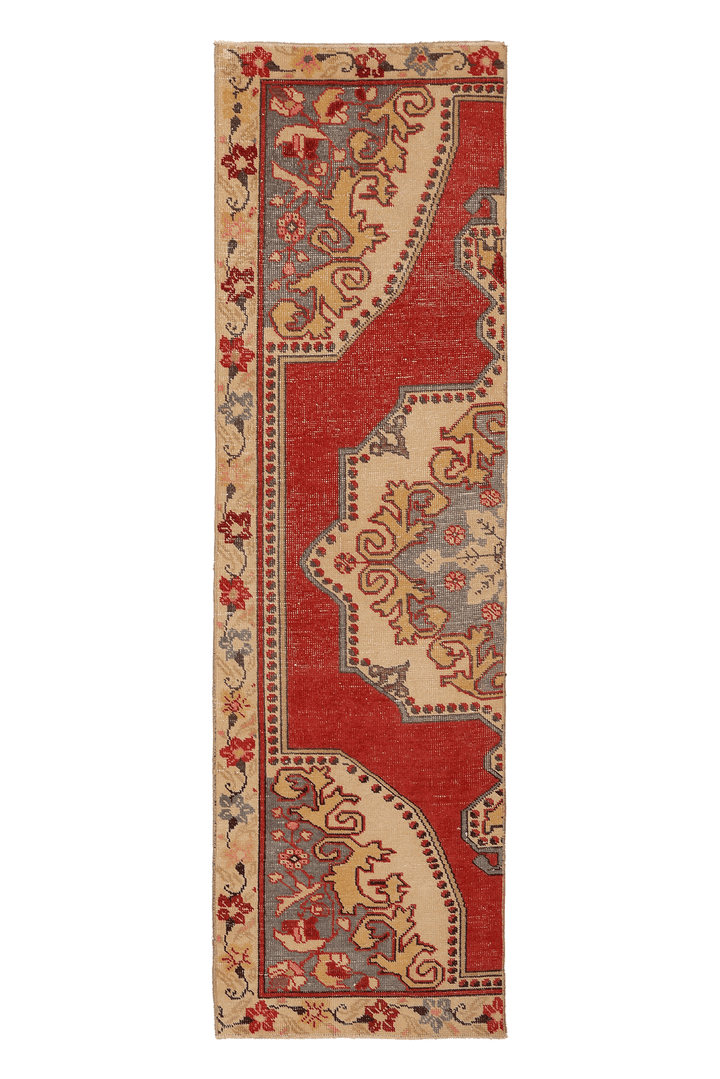 Vintage Nevşehir Turkish Runner Rug 2x8 ft — Red & Beige Floral
