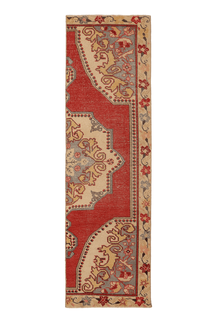 Vintage Nevşehir Turkish Runner Rug 2x8 ft — Red & Beige Floral