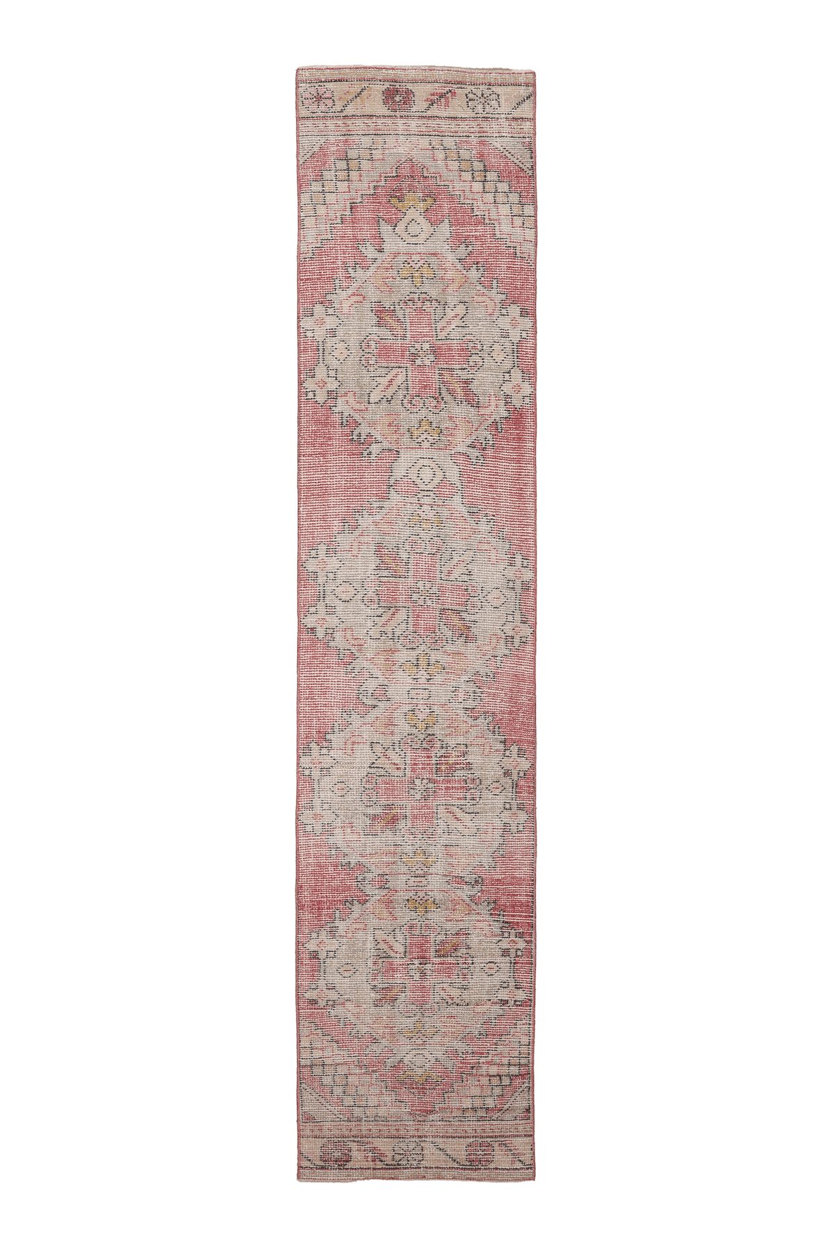 Vintage Niğde Turkish Runner Rug 1x9 ft — Pink & Beige Floral