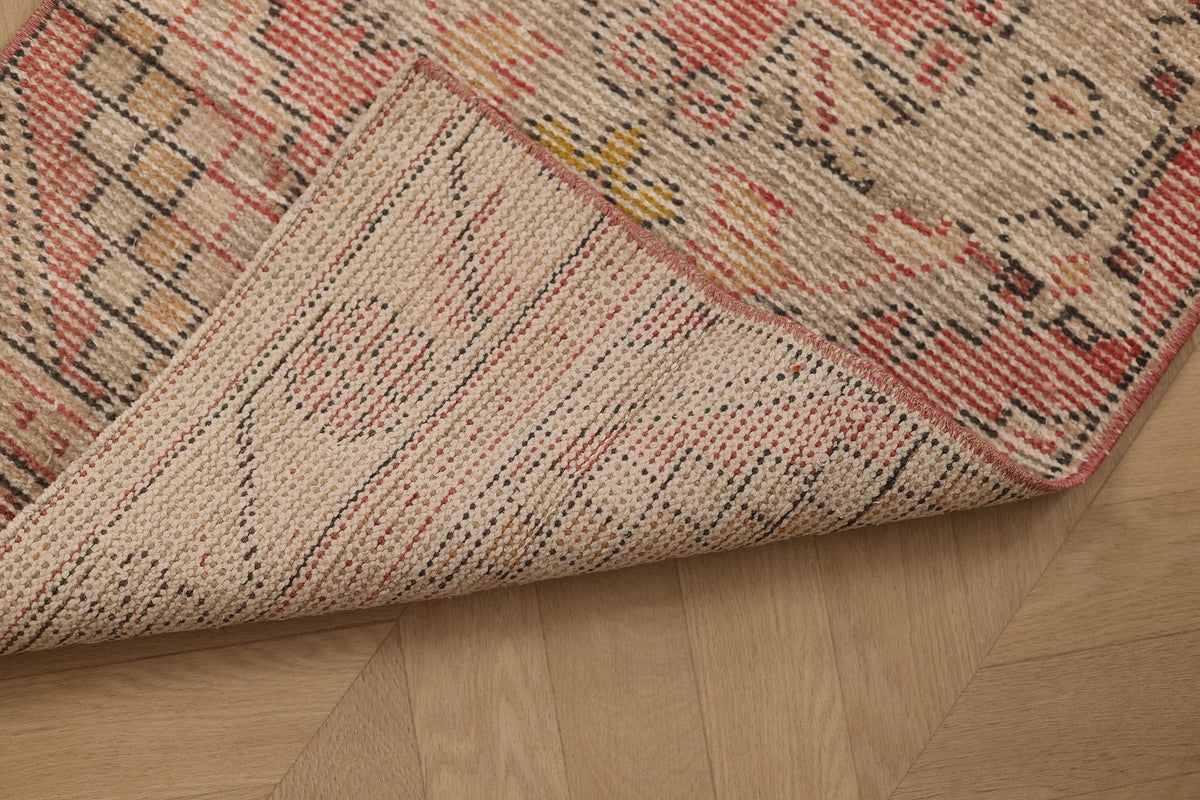 Vintage Niğde Turkish Runner Rug 1x9 ft — Pink & Beige Floral