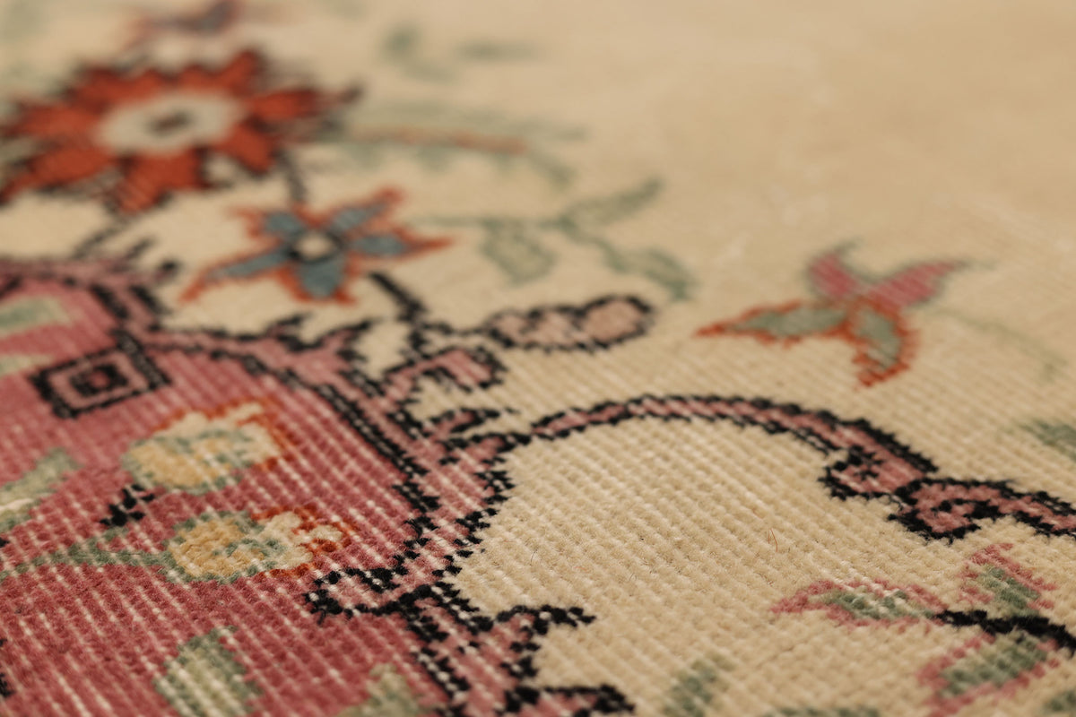 Vintage Isparta Turkish Runner Rug 2x10 ft — Beige & Pink Floral