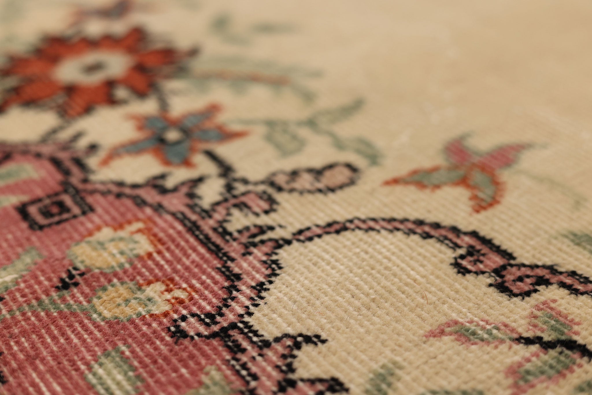 Vintage Isparta Turkish Runner Rug 2x10 ft — Beige & Pink Floral