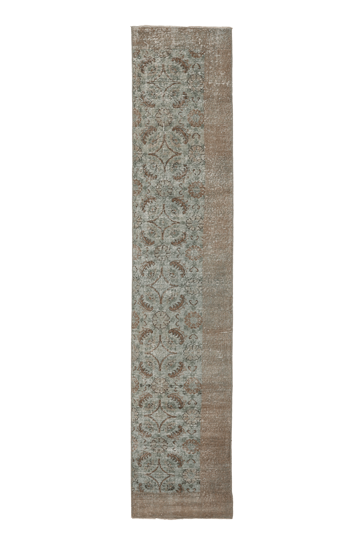 Vintage Isparta Turkish Runner Rug 2x10 ft — Blue & Brown Floral