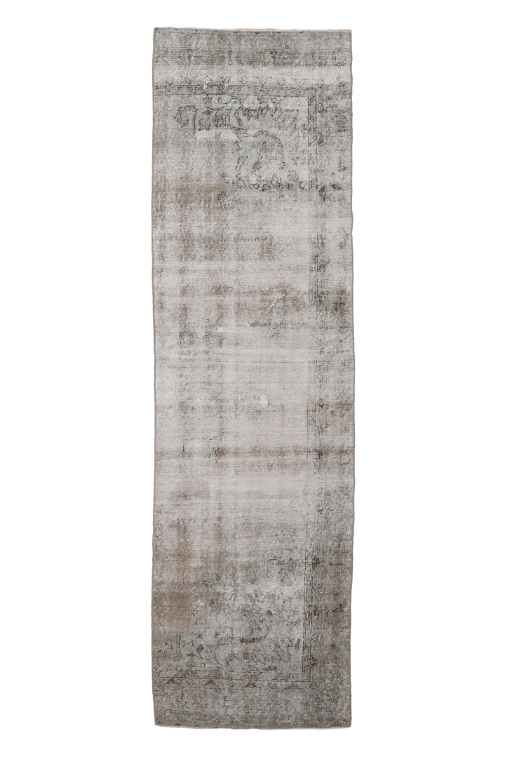 Vintage Isparta Turkish Runner Rug 2x10 ft — Gray & Beige Distressed