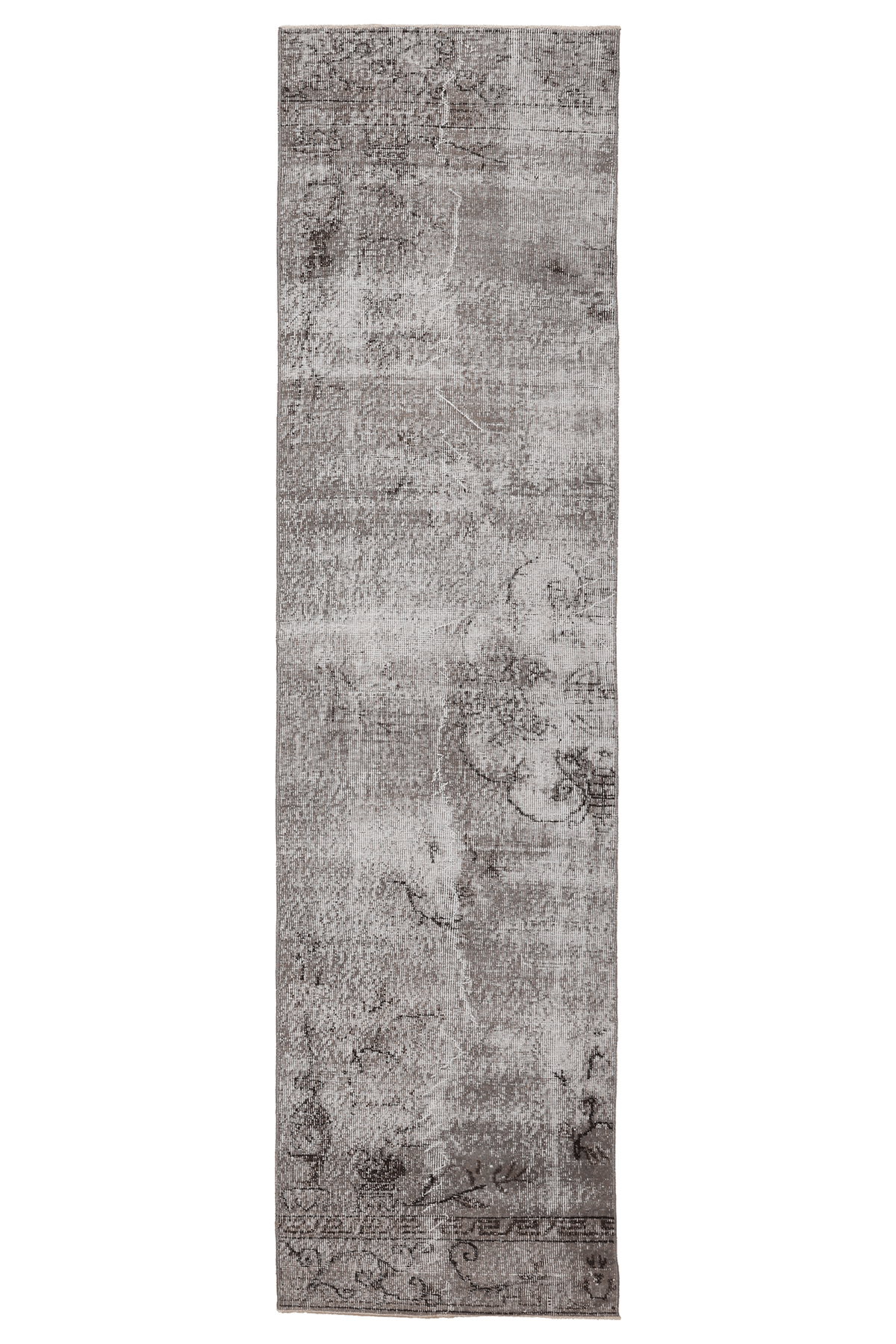 Vintage Isparta Turkish Runner Rug 2x10 ft — Gray Overdyed