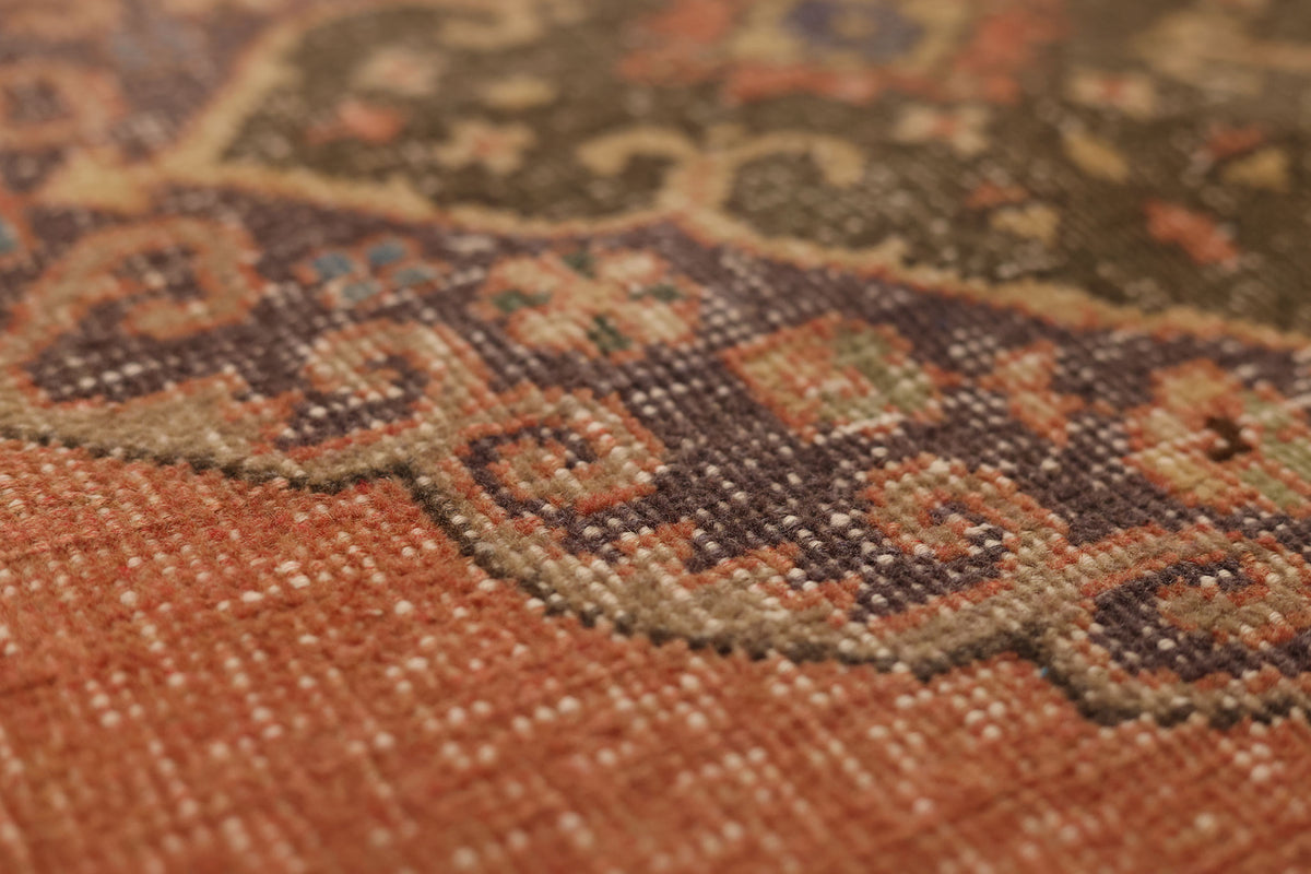 Vintage Konya Turkish Runner Rug 2x9 ft — Orange & Brown Floral (No. 22262)