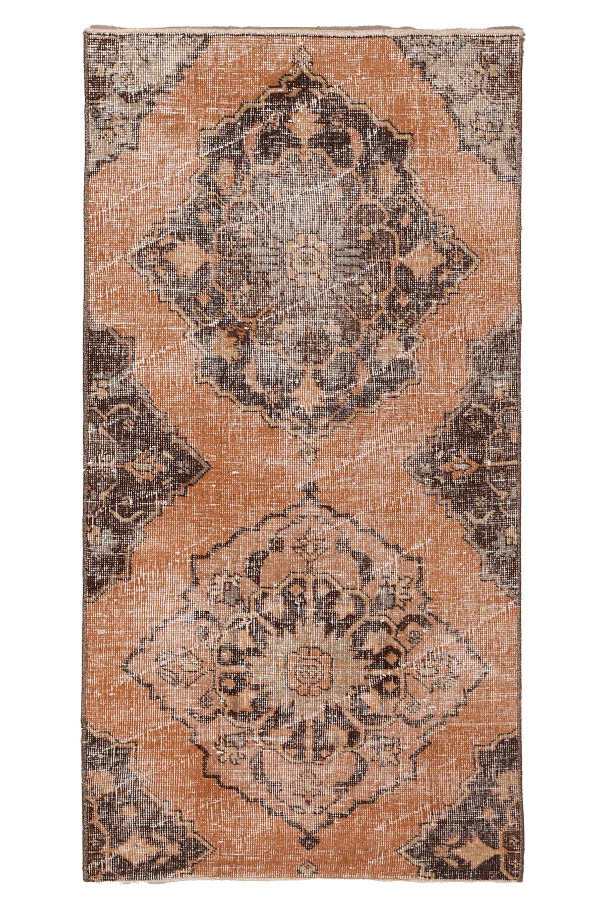 Vintage Konya Turkish Runner Rug 2x4 ft — Orange & Brown Floral