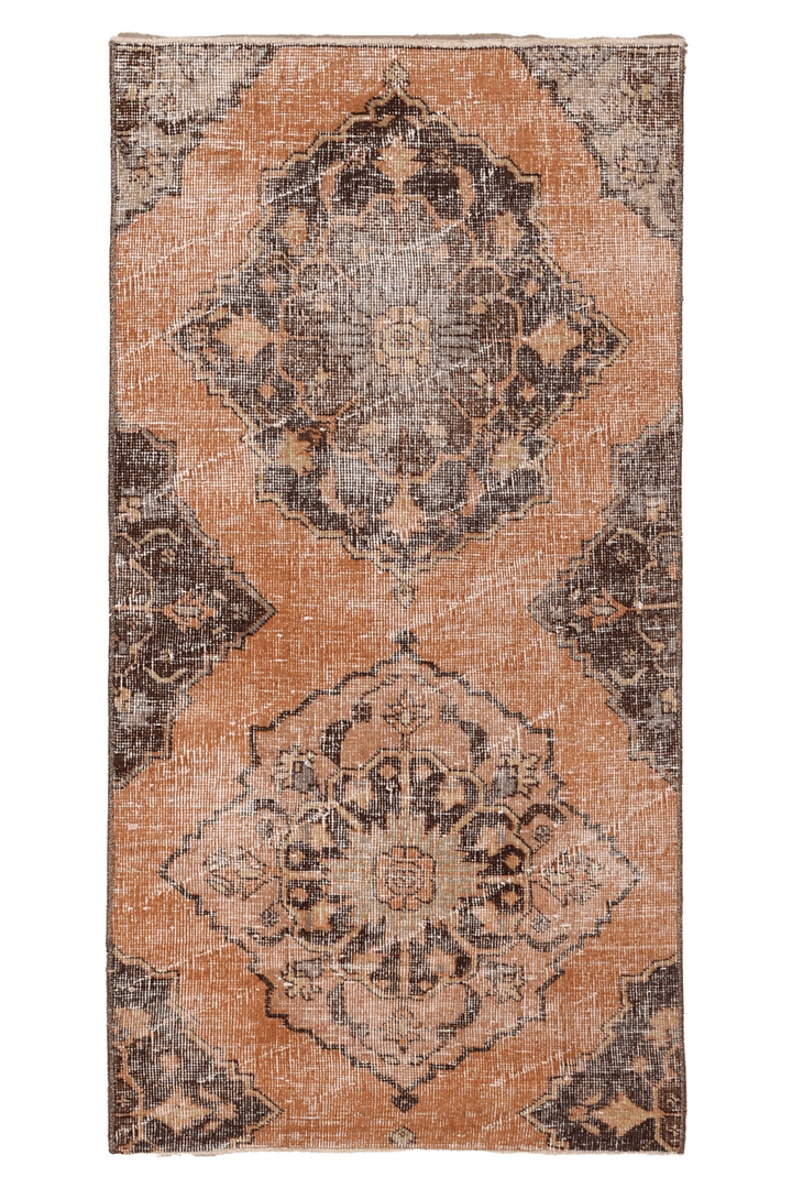 Vintage Konya Turkish Runner Rug 2x4 ft — Orange & Brown Floral