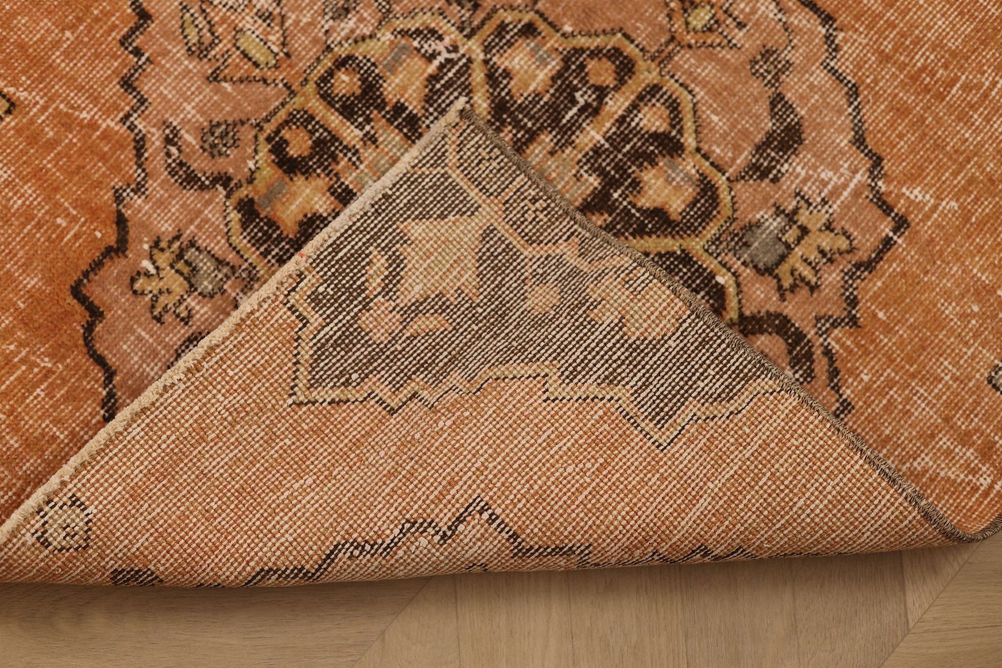 Vintage Konya Turkish Runner Rug 2x4 ft — Orange & Brown Floral