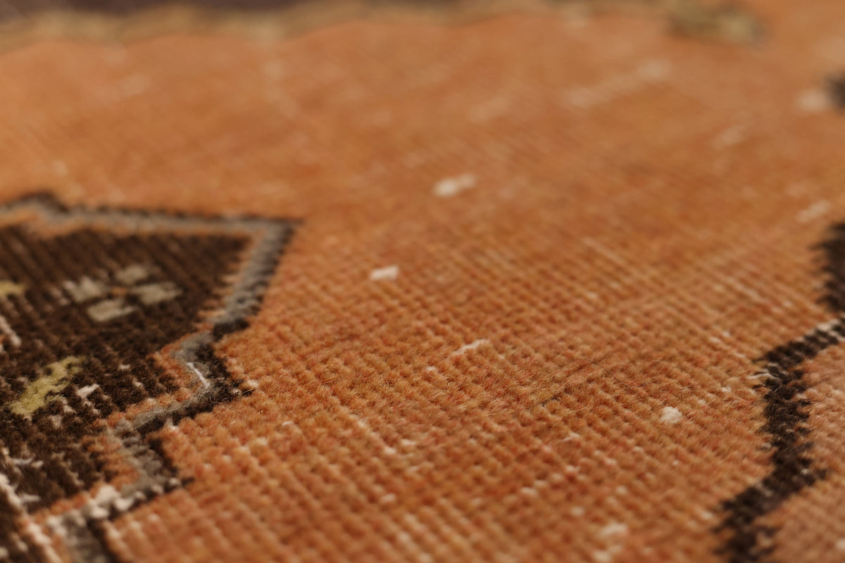 Vintage Konya Turkish Runner Rug 2x4 ft — Orange & Brown Floral