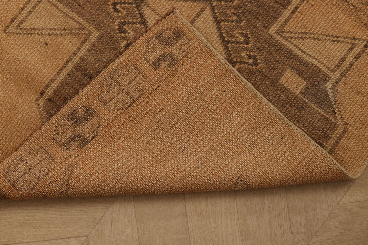 Vintage Malatya Turkish Runner Rug 2x5 ft — Brown & Beige Geometric