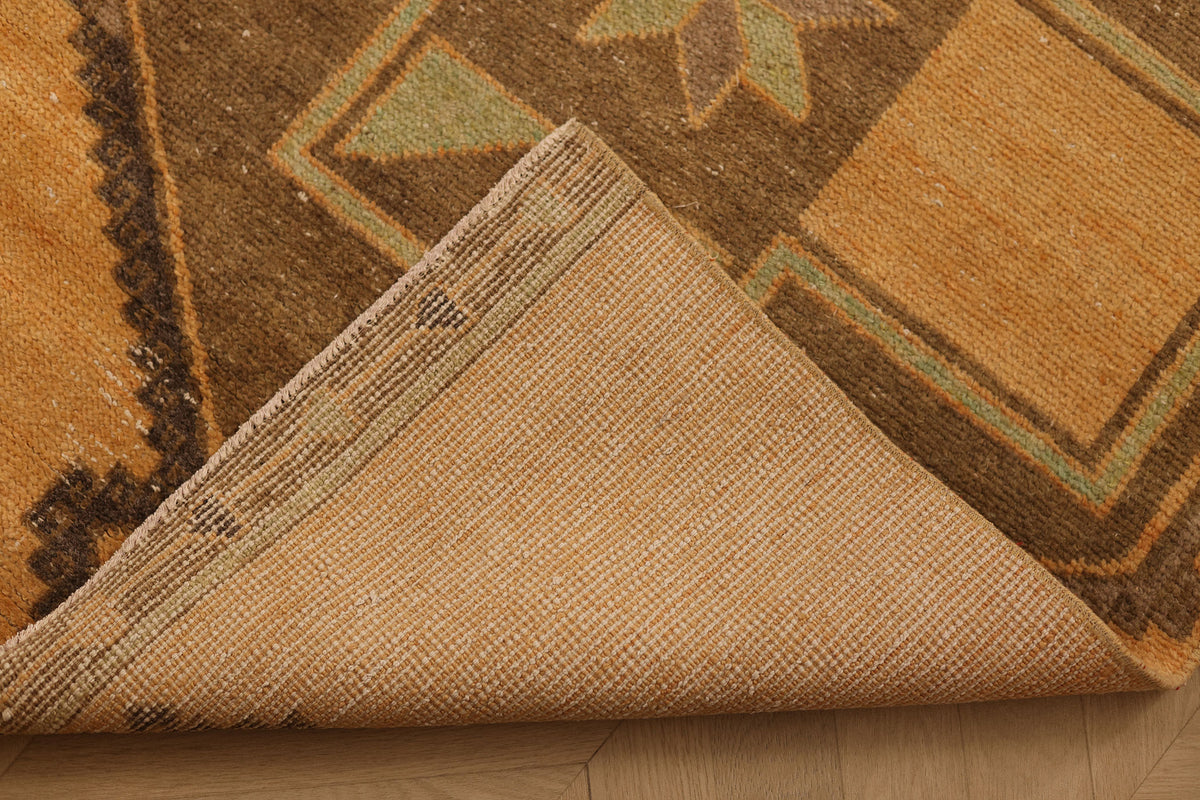 Vintage Malatya Turkish Runner Rug 3x12 ft — Orange & Brown Geometric (No. 23741)