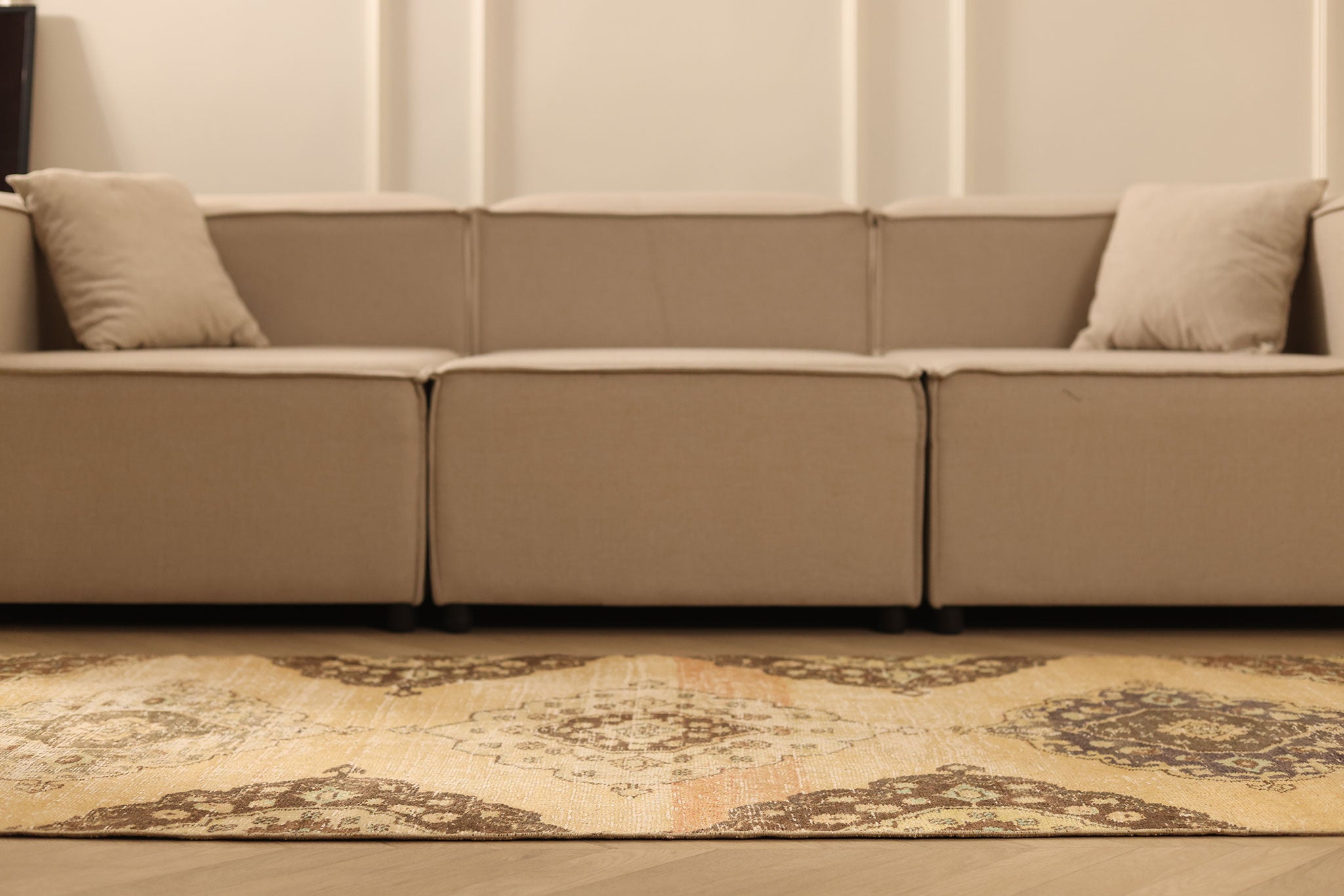Vintage Konya Turkish Runner Rug 3x10 ft — Beige & Brown Floral