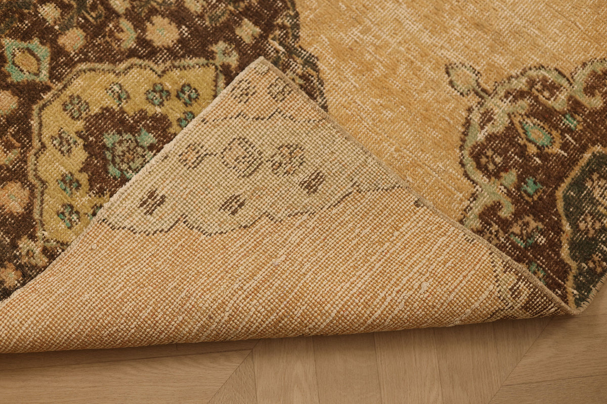 Vintage Konya Turkish Runner Rug 3x10 ft — Beige & Brown Floral