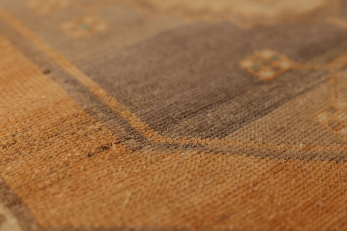 Vintage Malatya Turkish Runner Rug 3x12 ft — Brown & Orange Geometric
