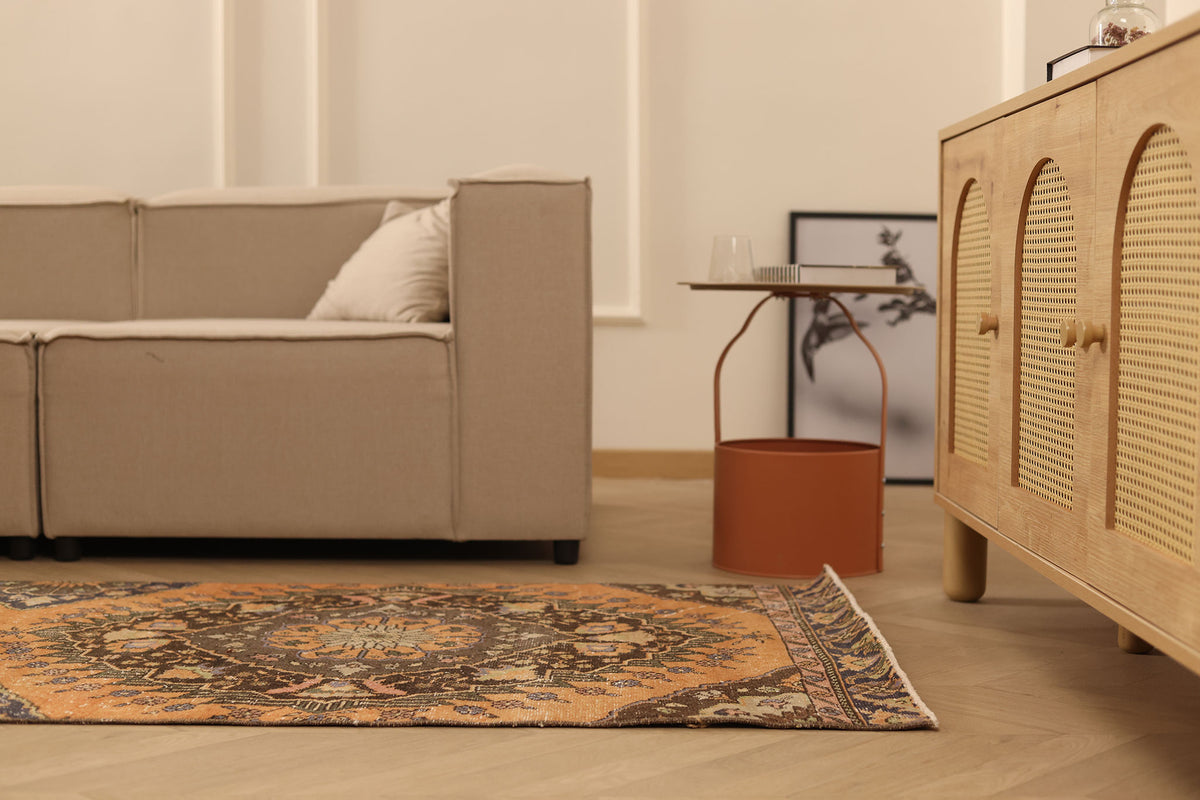 Vintage Konya Turkish Runner Rug 3x12 ft — Orange & Brown Floral (No. 23744)
