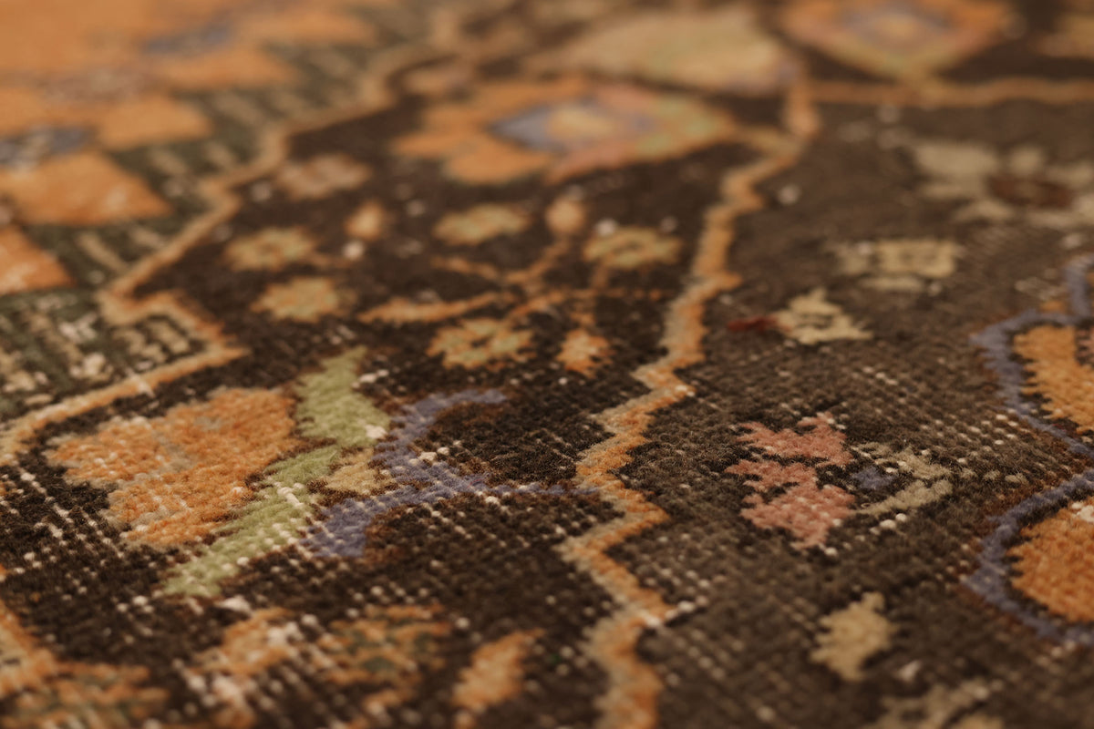 Vintage Konya Turkish Runner Rug 3x12 ft — Orange & Brown Floral (No. 23744)
