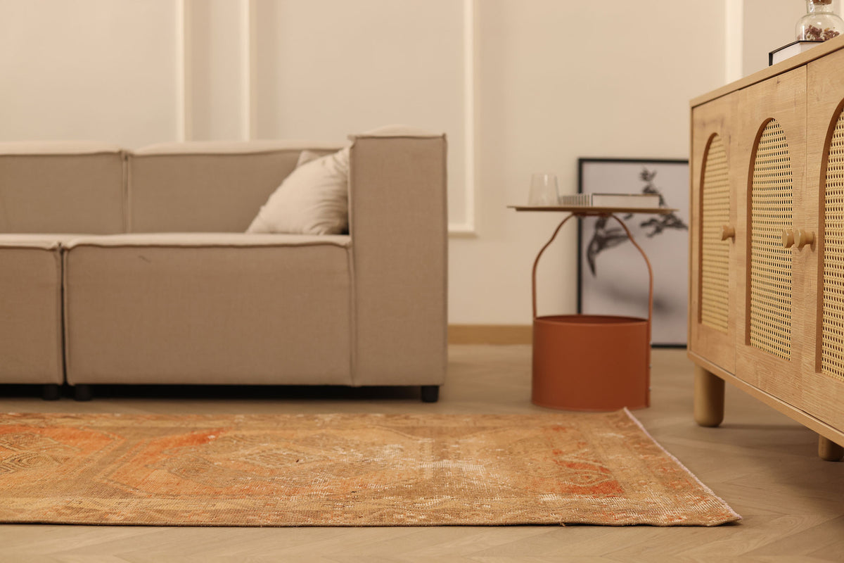 Vintage Malatya Turkish Runner Rug 3x12 ft — Orange & Brown Distressed