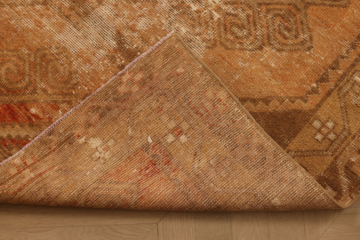 Vintage Malatya Turkish Runner Rug 3x12 ft — Orange & Brown Distressed