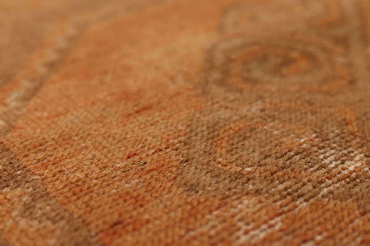 Vintage Malatya Turkish Runner Rug 3x12 ft — Orange & Brown Distressed