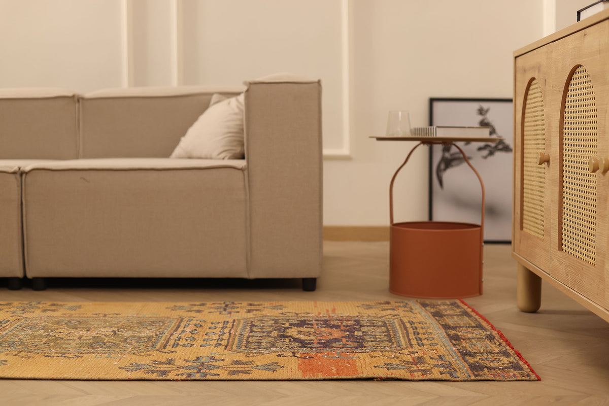 Vintage Konya Turkish Runner Rug 3x11 ft — Orange & Brown Geometric