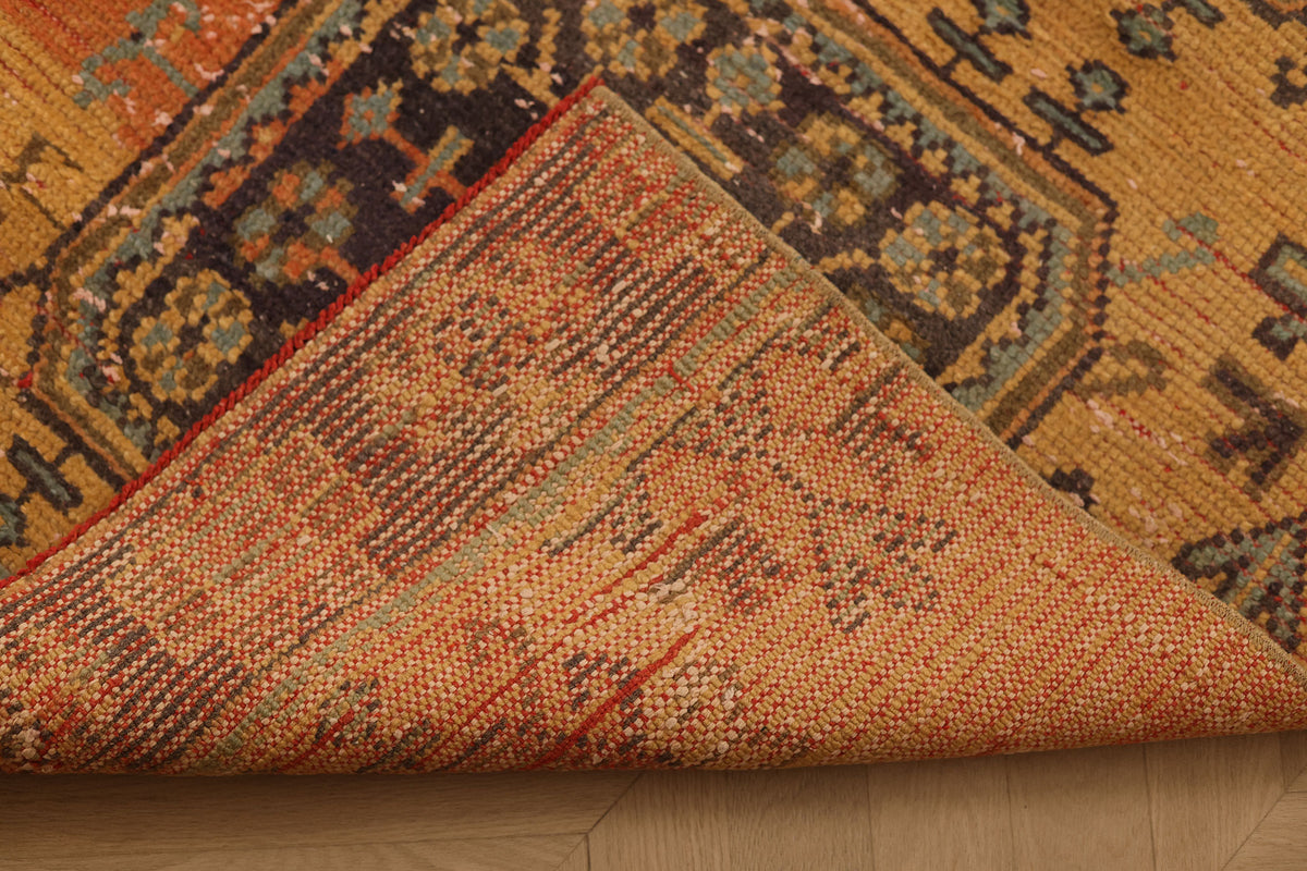 Vintage Konya Turkish Runner Rug 3x11 ft — Orange & Brown Geometric