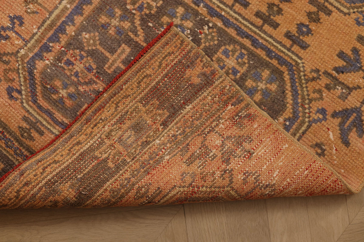 Vintage Konya Turkish Runner Rug 2x11 ft — Orange & Blue Geometric (No. 23768)