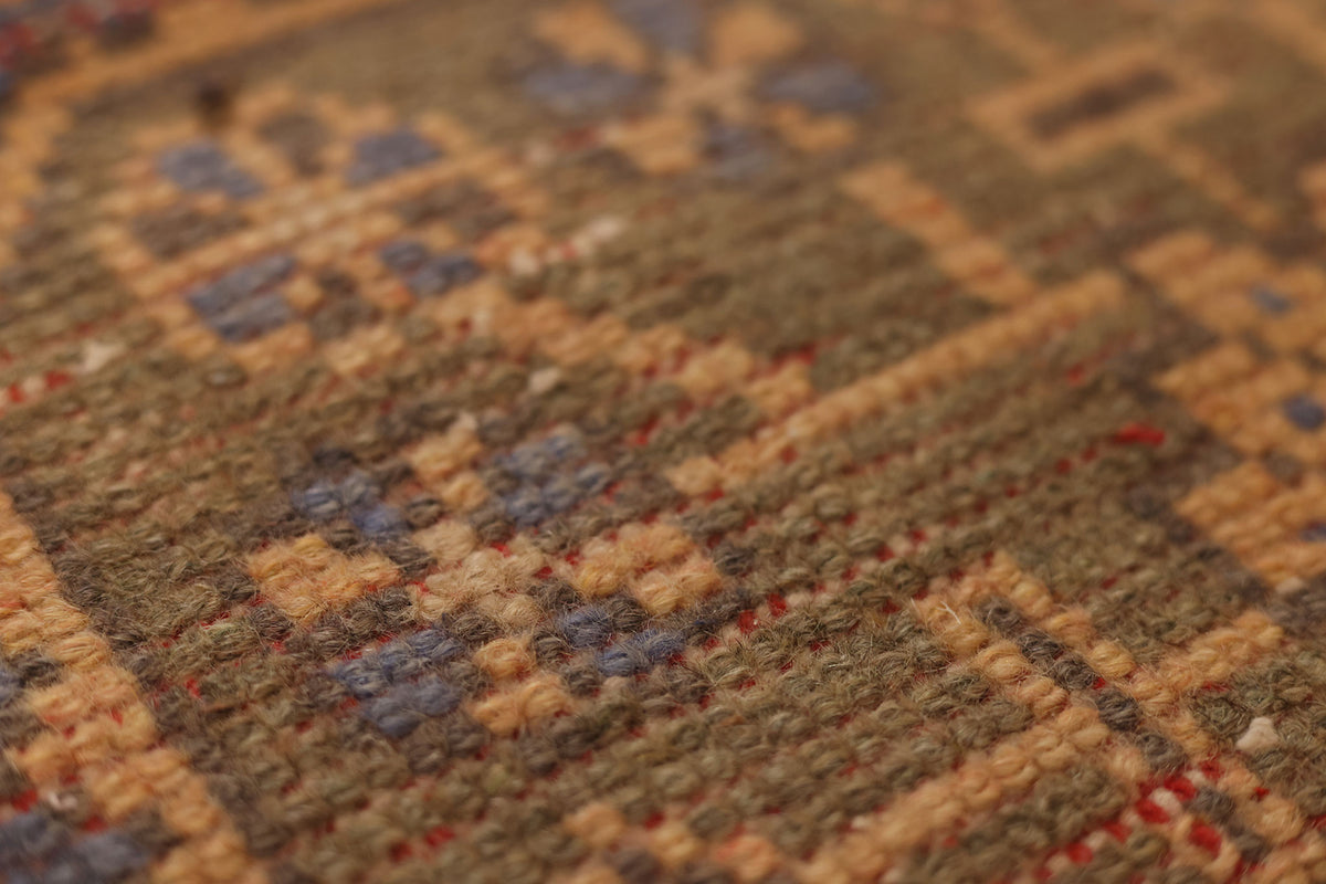 Vintage Konya Turkish Runner Rug 2x11 ft — Orange & Blue Geometric (No. 23768)