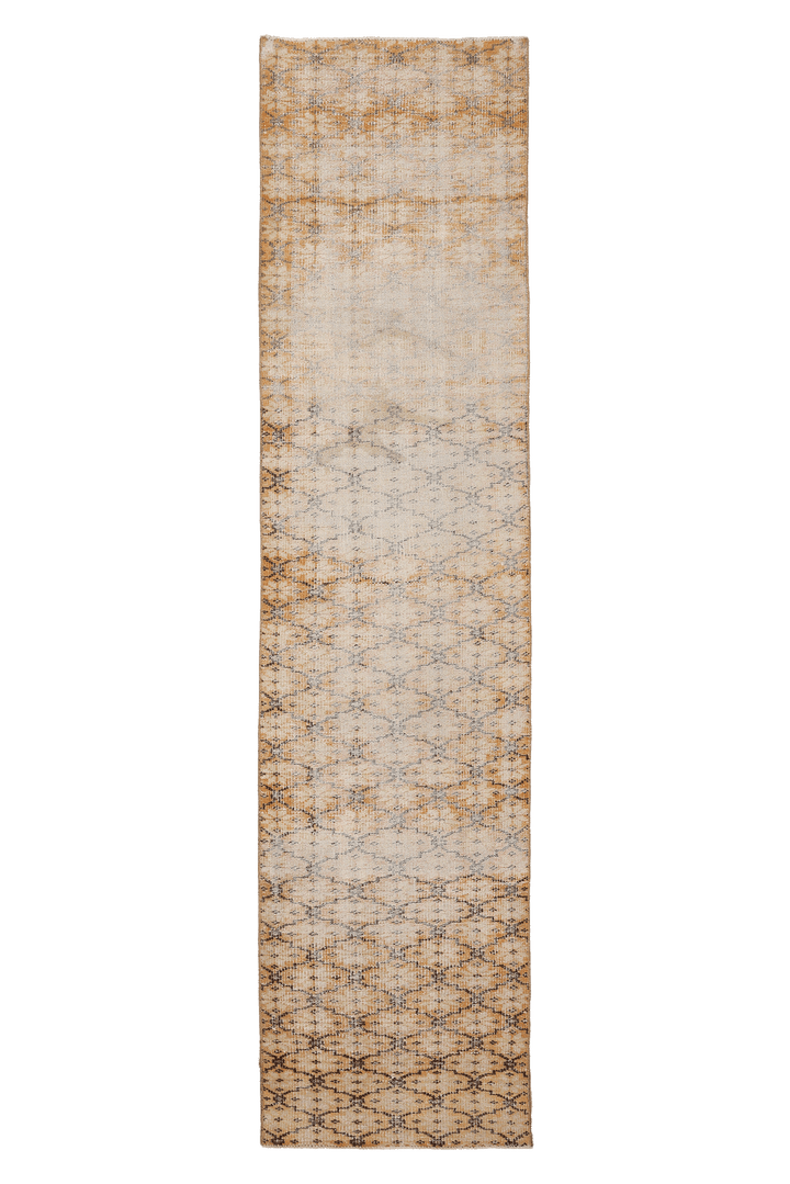 Vintage Manisa Turkish Runner Rug 2x10 ft — Beige & Orange Geometric