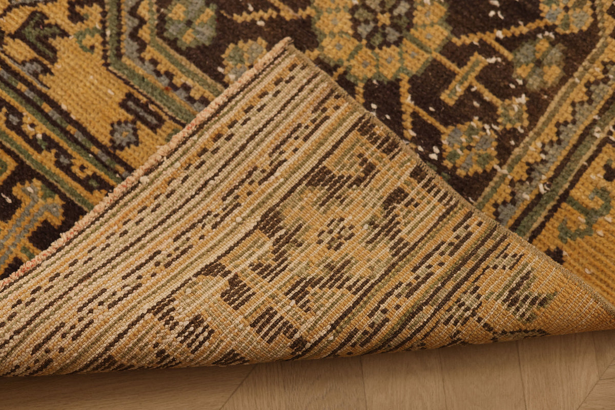 Vintage Konya Turkish Runner Rug 2x11 ft — Orange & Brown Geometric (No. 23778)