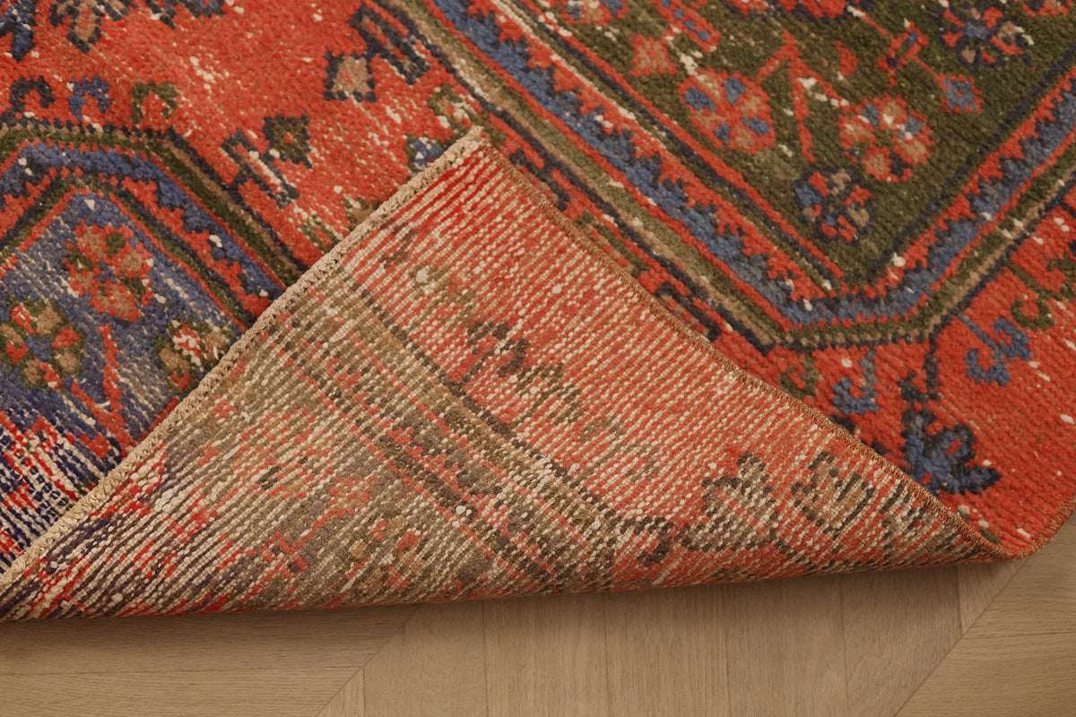 Vintage Konya Turkish Runner Rug 2x8 ft — Red & Green Floral