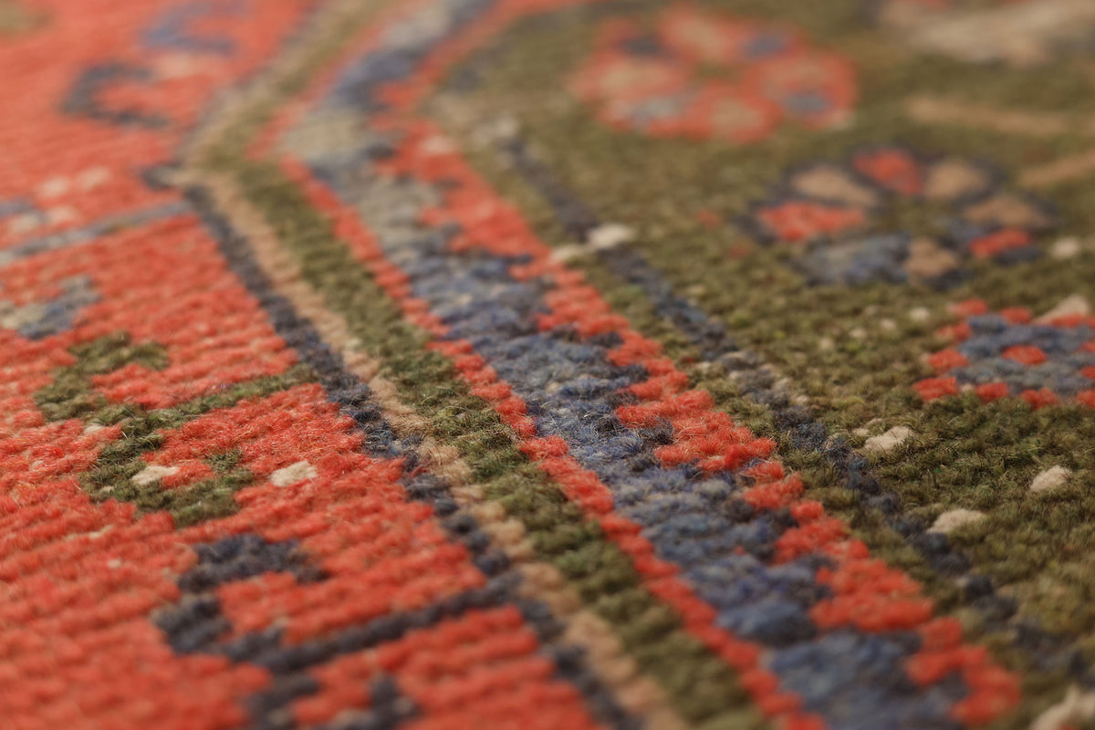 Vintage Konya Turkish Runner Rug 2x8 ft — Red & Green Floral